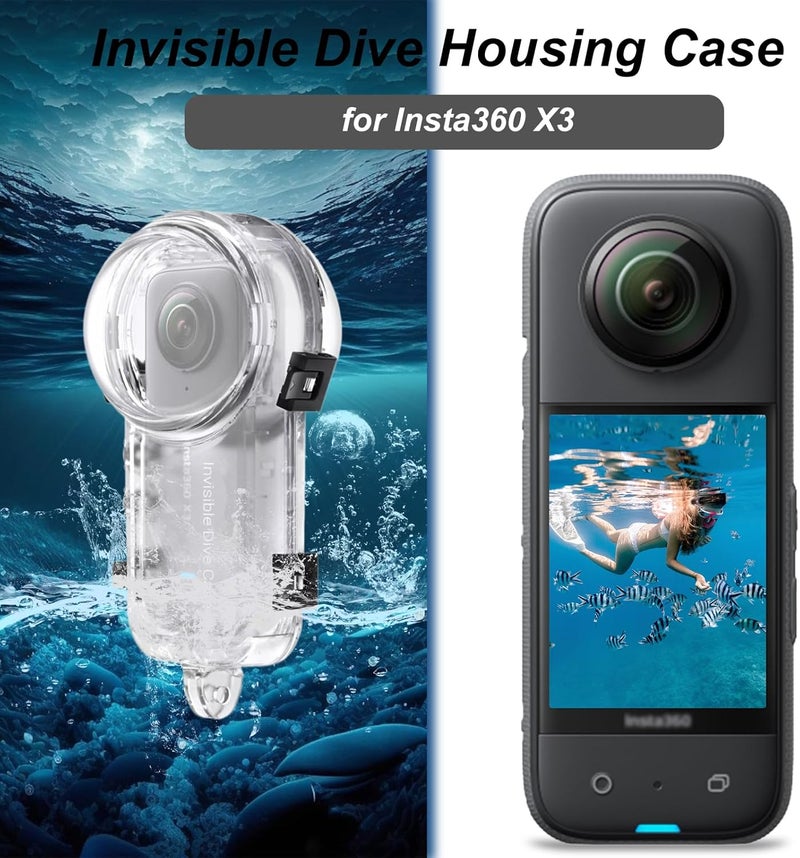 Sruim Insta 360 X3 Invisible Dive Case, Splash Prevention Housing Waterproof Up to 50m (164ft) Underwater Dive Protective Shell for Insta360 X3 with Bracket Accessories - Image 4